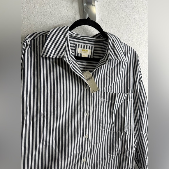 NWT Anthropologie The Bennet Buttondown Shirt by Maeve Anthracite Stripe Sz M - Picture 8 of 12